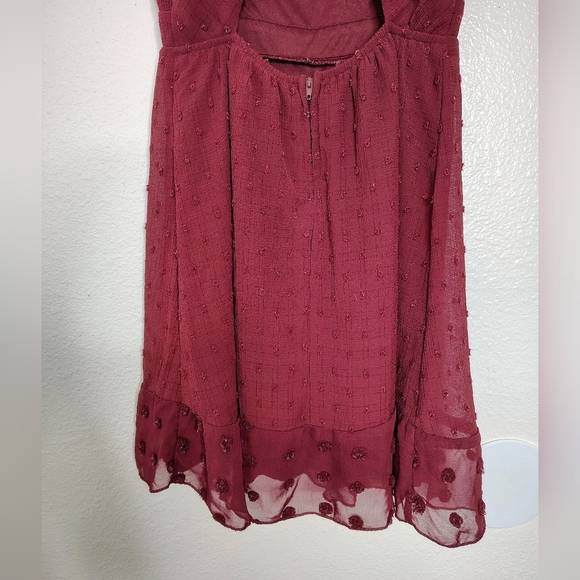 Emerald Sundae Burgundy Glitter Polka Dots Mini Dress with Spaghetti Straps Sz S - Picture 11 of 11